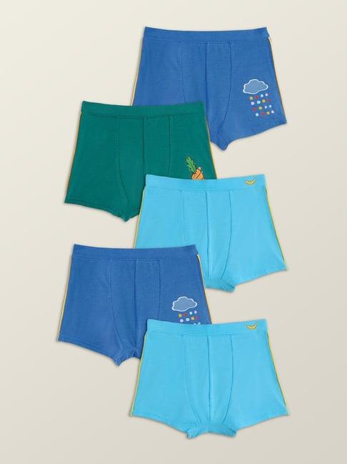 xy life kids green & blue relaxed fit trunks (pack of 5)