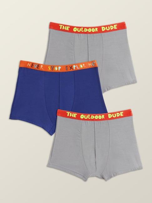 xy life kids grey & blue relaxed fit trunks (pack of 3)