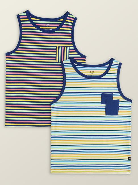 xy life kids multicolor cotton striped vests (pack of 2)