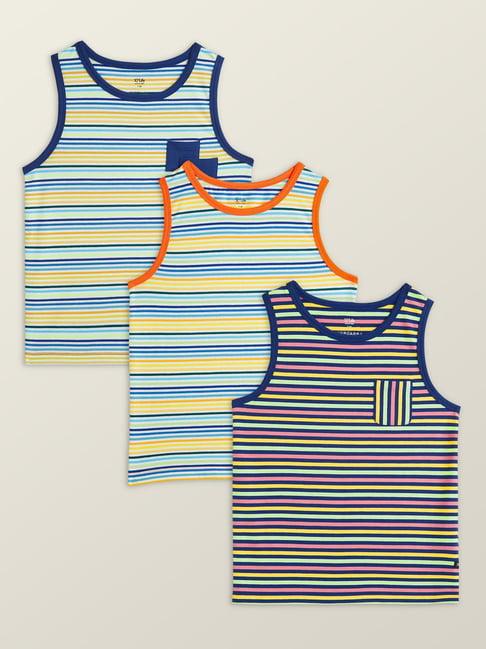 xy life kids multicolor cotton striped vests (pack of 3)