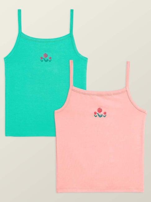 xy life kids peach & green relaxed fit camisole (pack of 2)