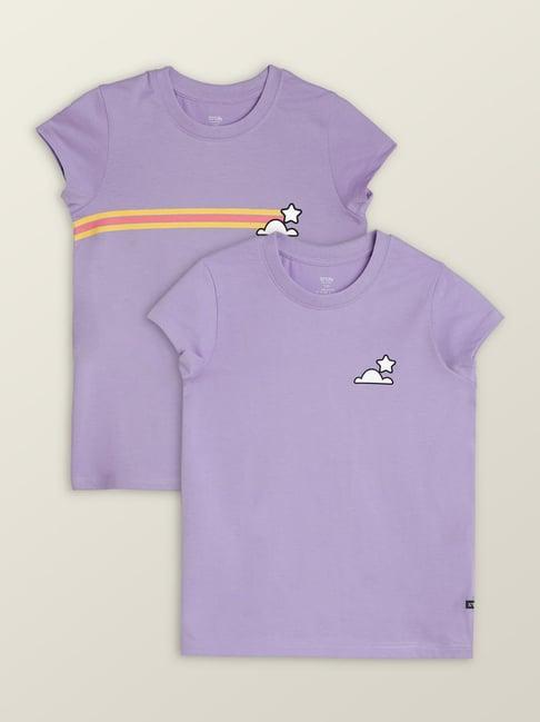 xy life kids purple cotton printed t-shirt (pack of 2)