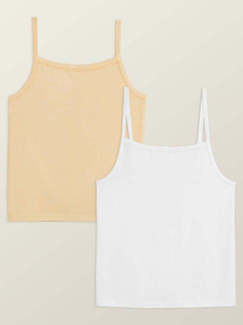 xy life kids white & beige relaxed fit camisole (pack of 2)