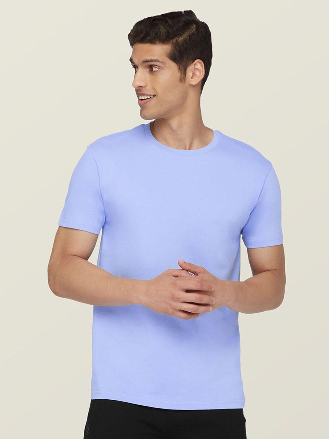 xyxx men blue solid cotton regular fit t-shirt