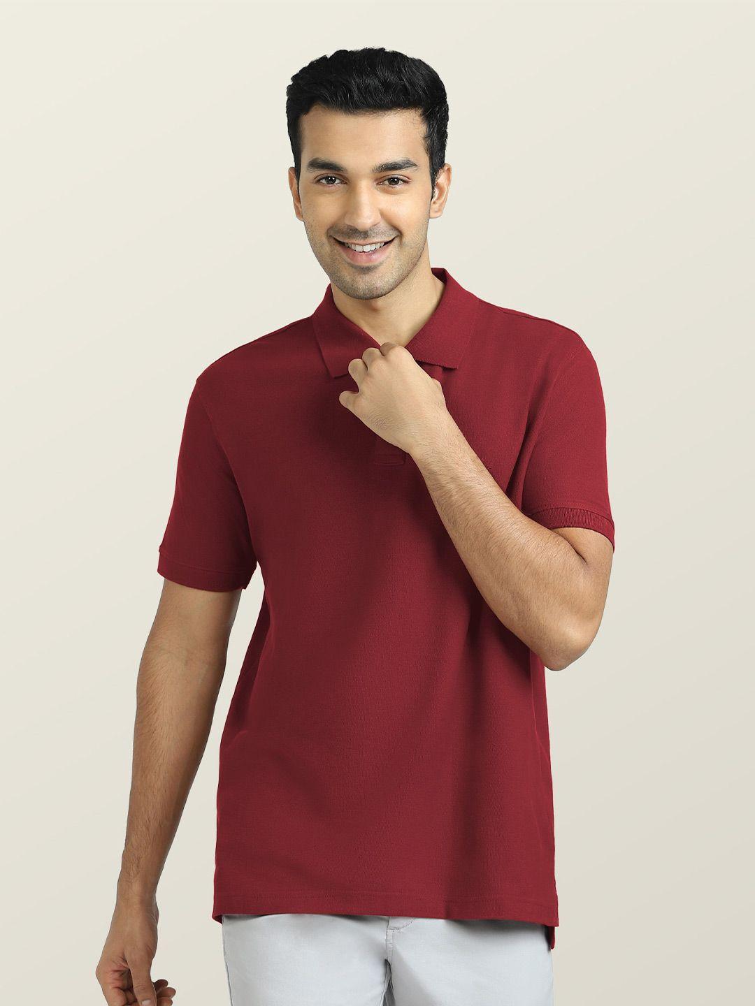xyxx men maroon polo collar antimicrobial cotton t-shirt