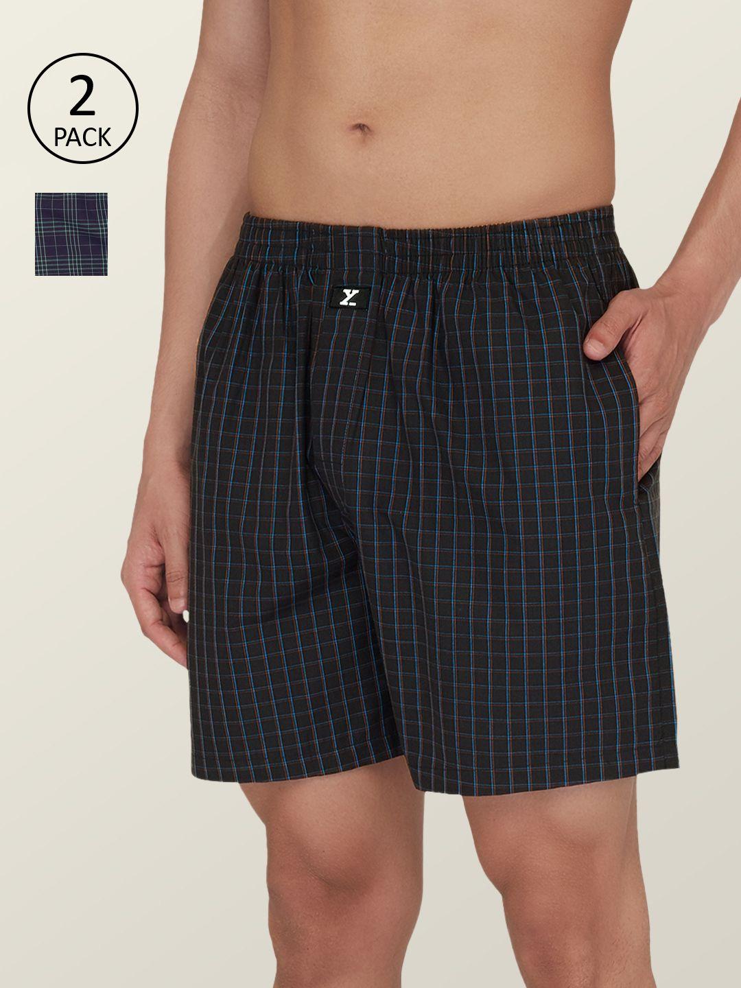 xyxx men pack of 2 checked  cotton concealed fly boxers -xybox2pckn242