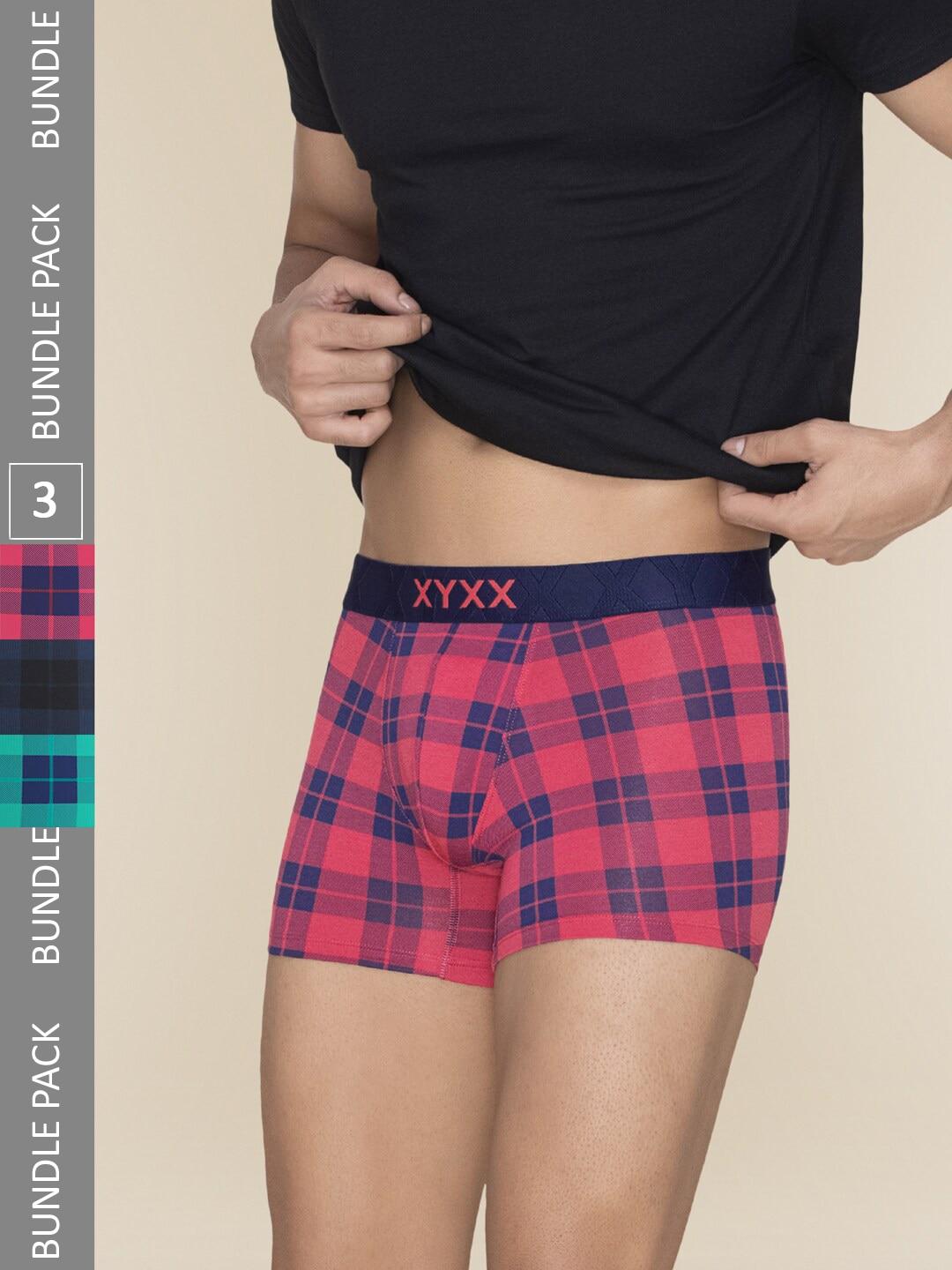 xyxx pack of 3 checked ultra-soft trunks xytrnk3pckn989