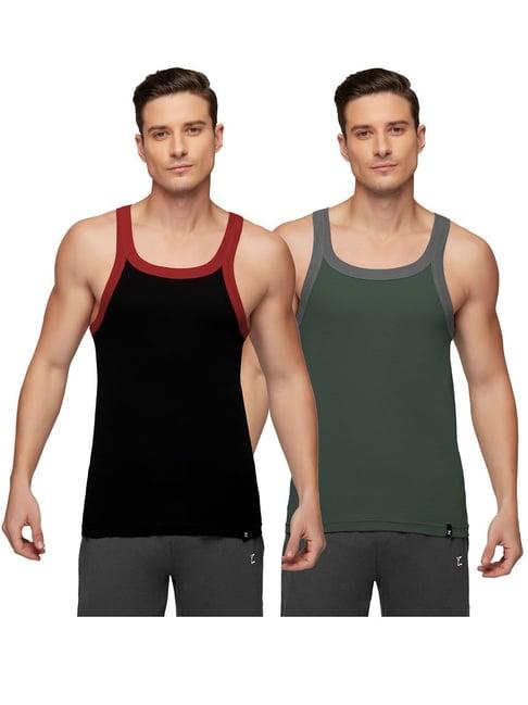 xyxx black & green regular fit vest - pack of 2