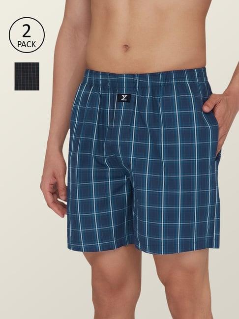 xyxx blue & black check boxers - pack of 2