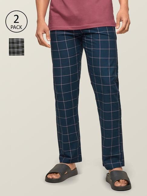 xyxx blue & black cotton regular fit checks pyjama