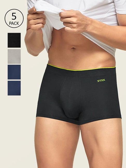 xyxx blue & black mid rise solid trunks (pack of 5)