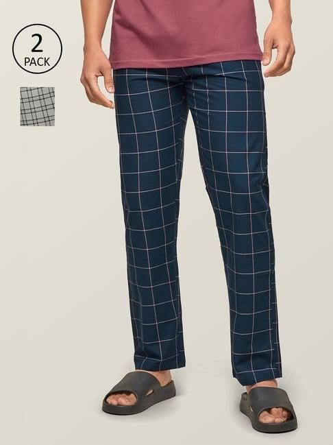 xyxx blue & grey cotton regular fit checks pyjama