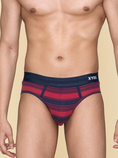 xyxx cardinal red cotton regular fit striped briefs