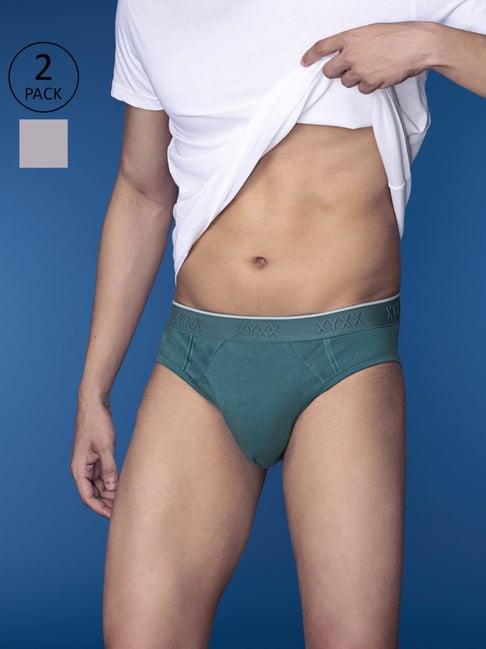 xyxx emerald green & cloud grey cotton regular fit briefs - pack of 2