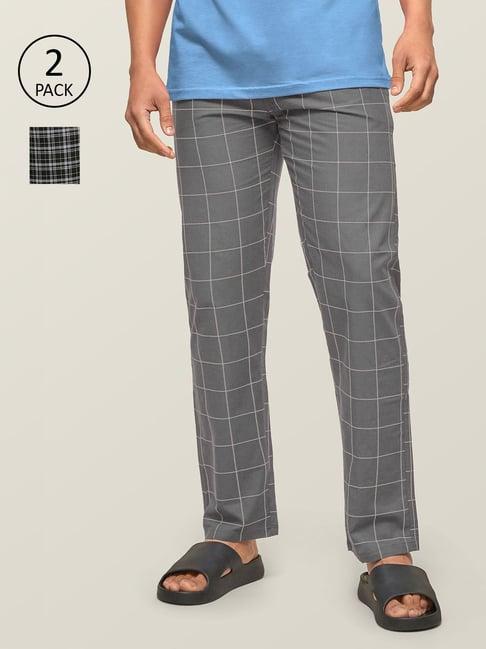 xyxx grey & black cotton regular fit checks pyjama