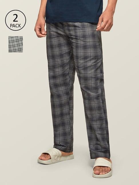 xyxx grey cotton regular fit checks pyjama