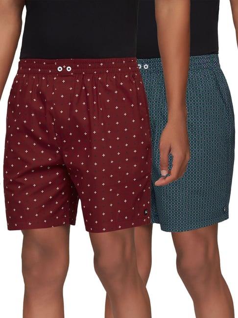 xyxx maroon & teal green printed boxers - pack of 2