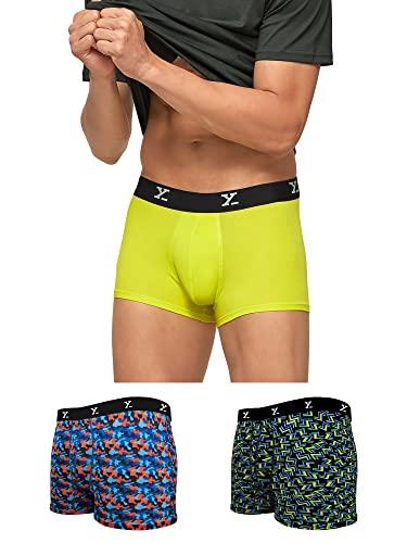 xyxx men's modal modern stretch solid trunks (pack of 3) (xytrnk_r2/r5_3_lightning bolt+lime green+lagoon_m)