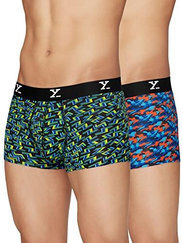 xyxx men's modal printed trunks (pack of 2) (xytrnk_r5_02_camo blue & orange+lightning bolt