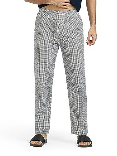 xyxx men's super combed cotton checkered checkmate pyjamas elasticated waist, drawstring | loungewear for men (m; orange & blue checks)