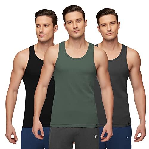 xyxx men's super combed cotton round neck ribbed vest - high moisture absorbing innerwear for men with anti-microbial silver finish