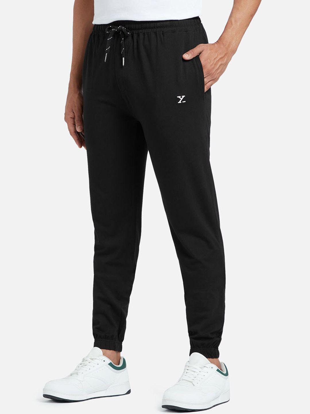xyxx men black cotton modal solid joggers with zipper pocket