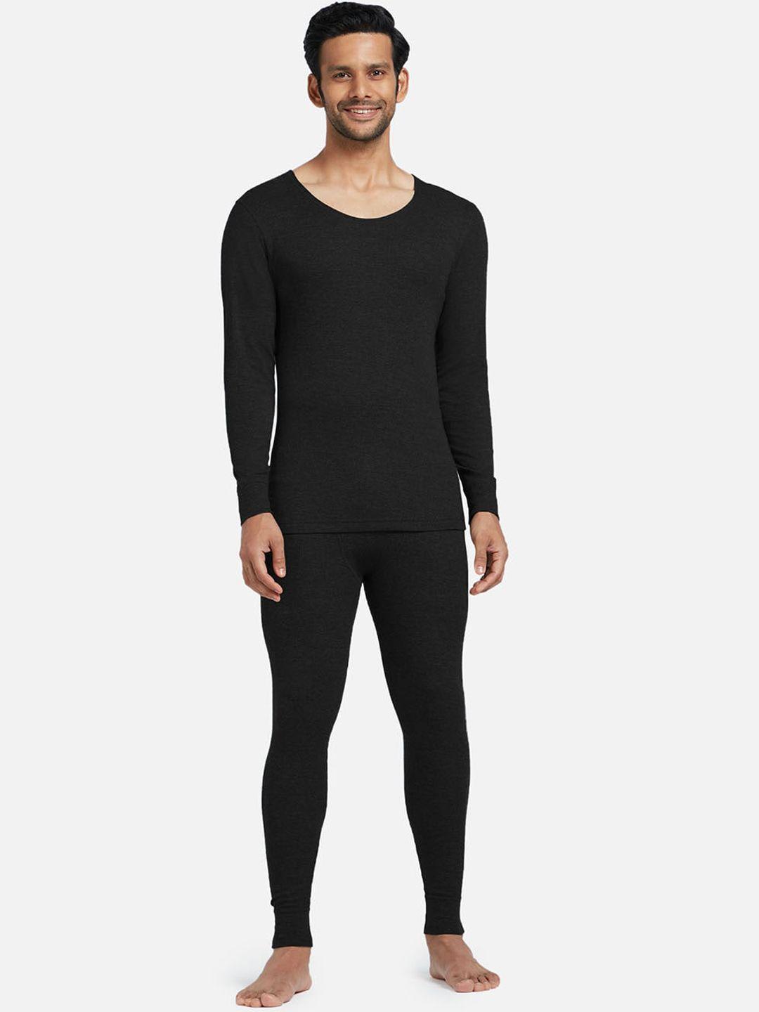 xyxx men black solid cotton thermal set