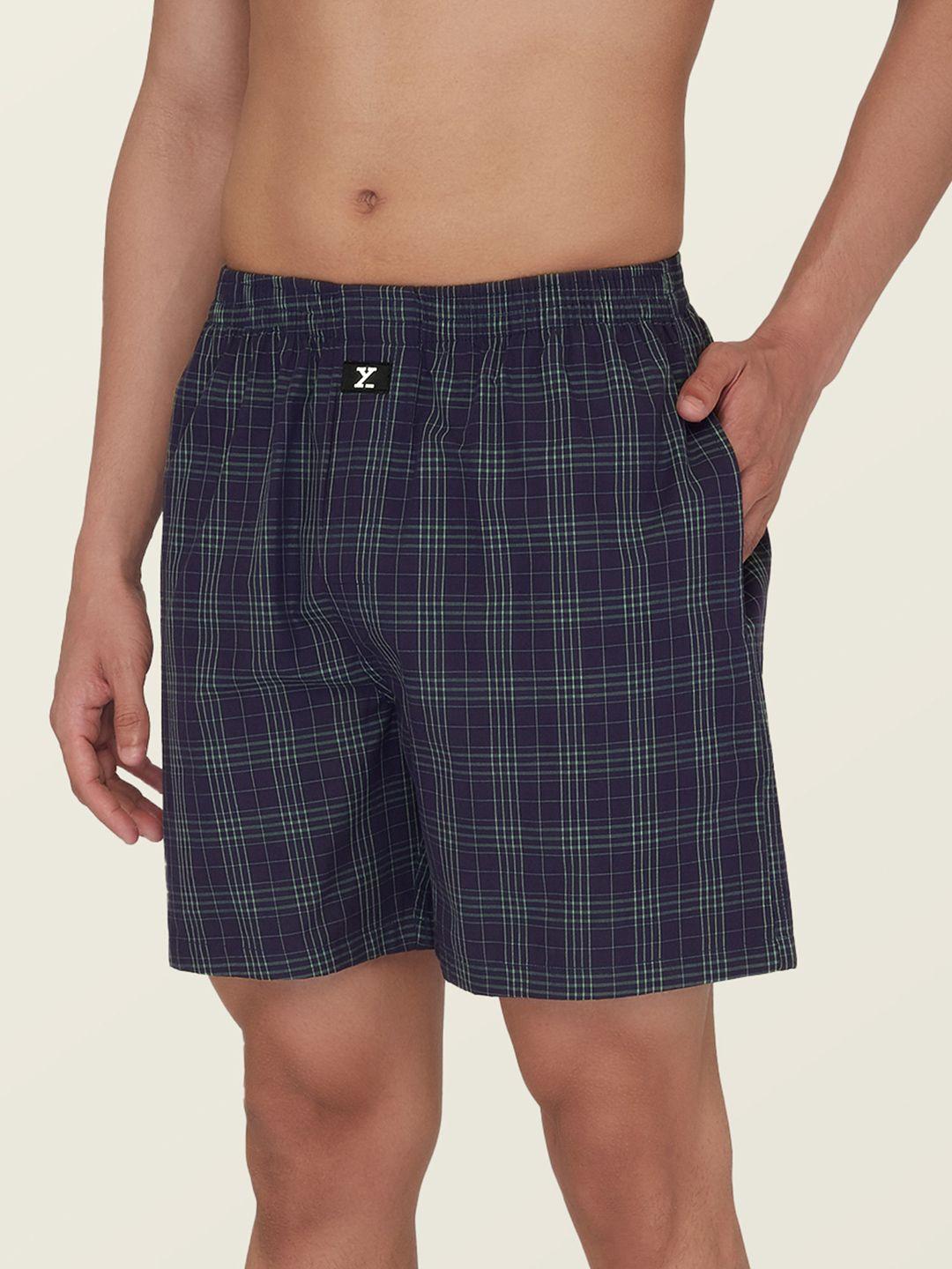 xyxx men blue & green checked pure cotton boxer