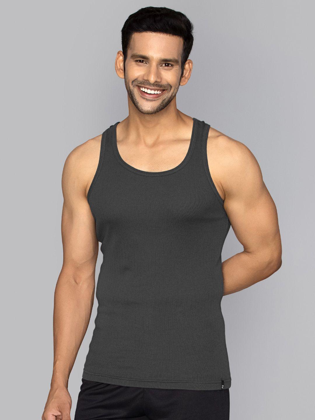 xyxx men charcoal grey solid ribbed innerwear vests