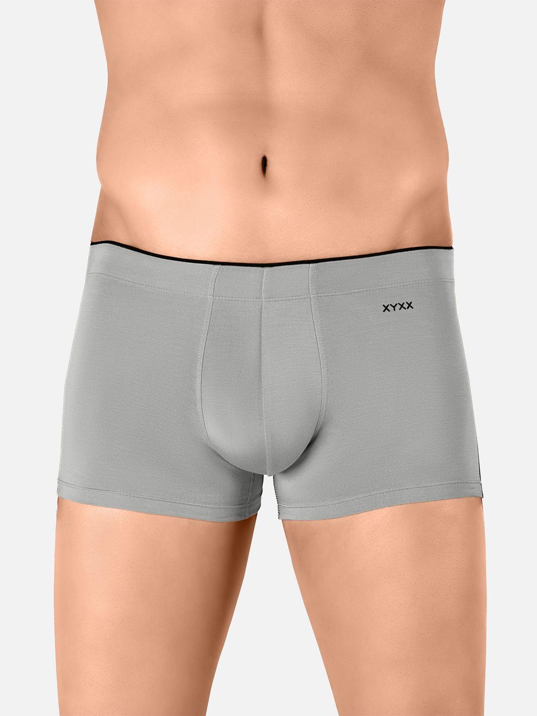 xyxx men grey solid ultra-soft antimicrobial trunks xytrnk56