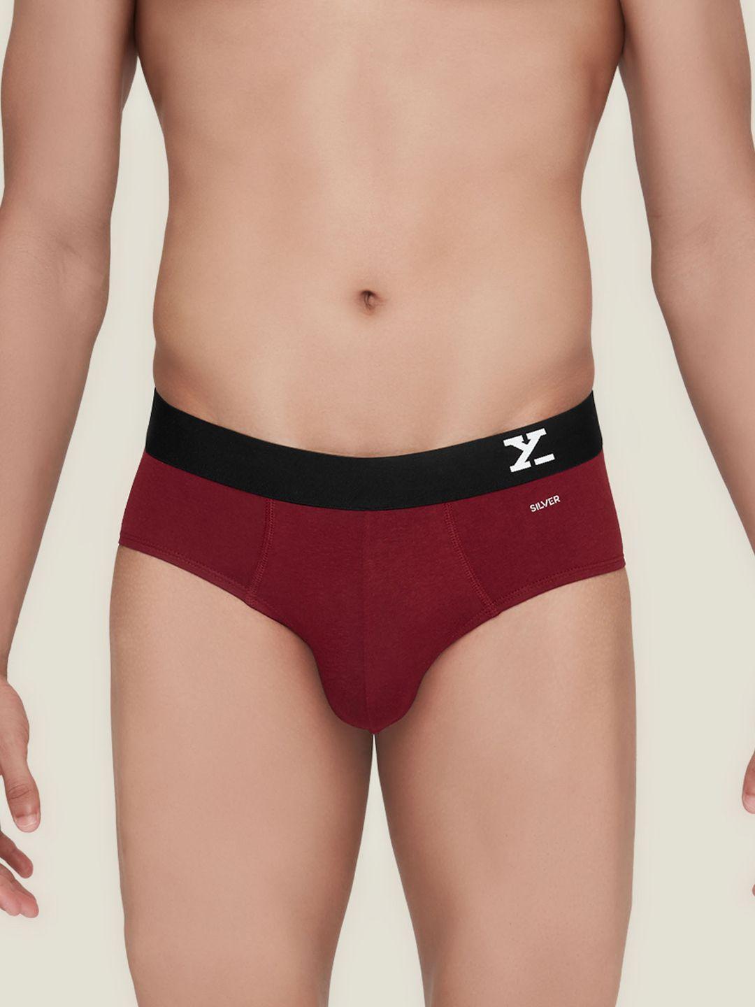 xyxx men maroon solid anti-odour silver tech & moisture absorbent cotton basic briefs