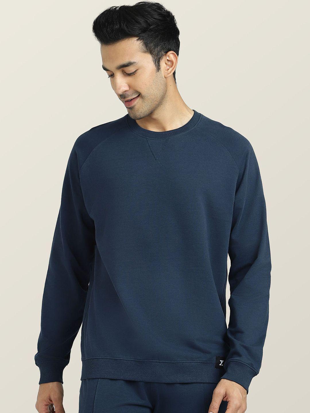 xyxx men navy blue solid cruze french terry cotton black sweatshirt