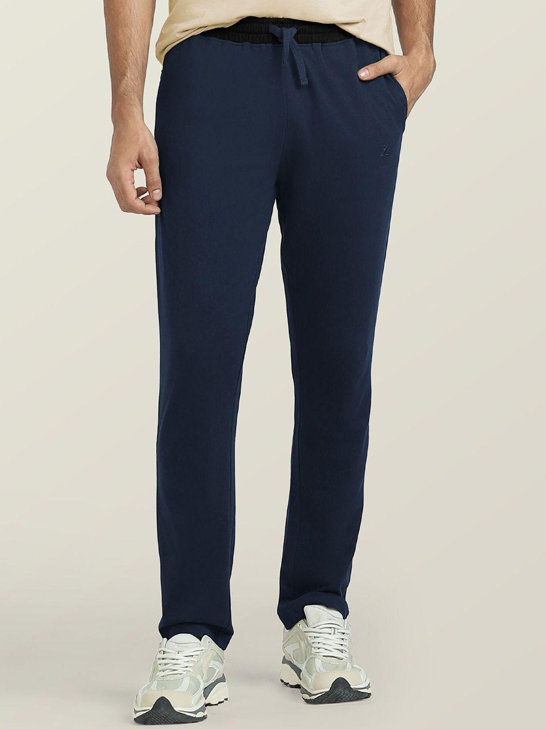 xyxx men navy blue solid nova cotton rich track pants