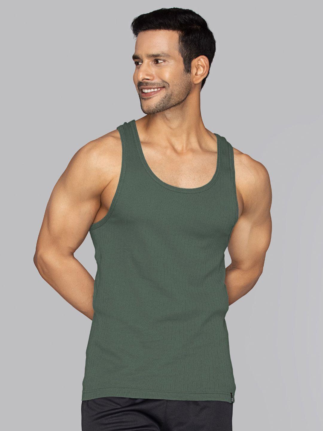 xyxx men olive green solid cotton innerwear vests