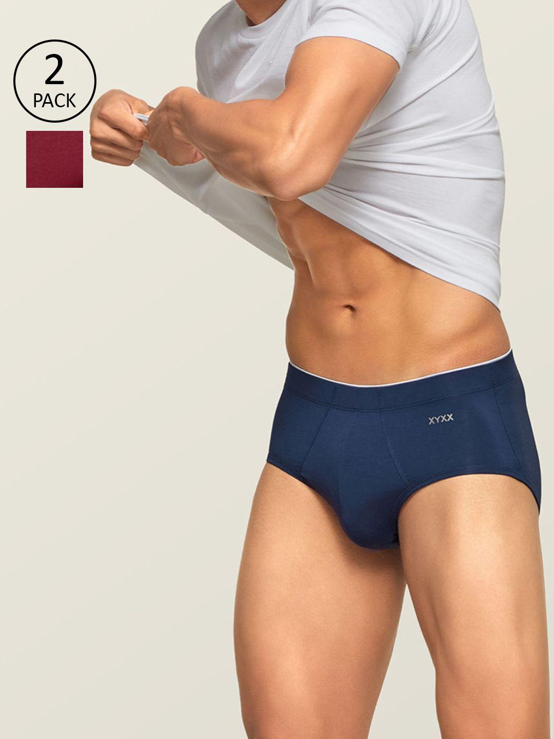 xyxx men pack of 2 antimicrobial blue & maroon briefs