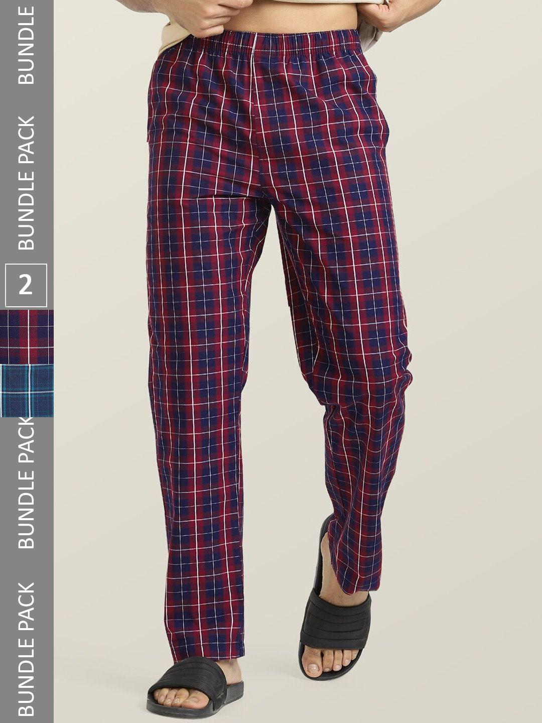xyxx men pack of 2 checked cotton lounge pants