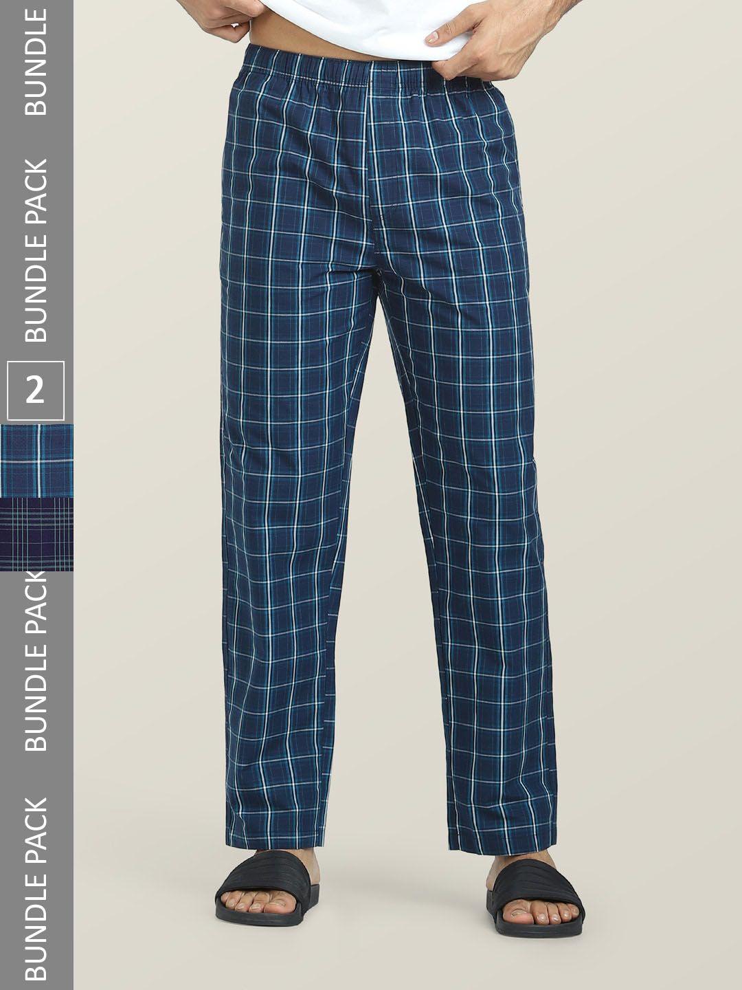 xyxx men pack of 2 checked cotton lounge pants