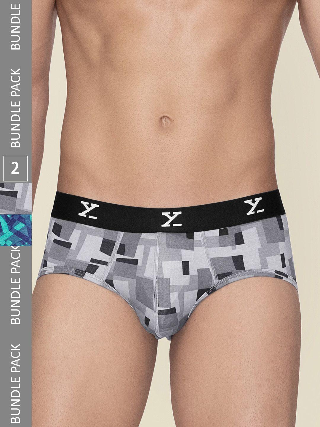 xyxx men pack of 2 striped printed anti-microbial basic briefs