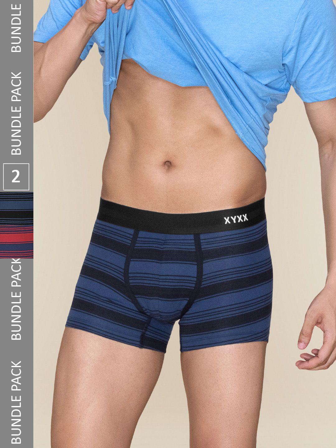 xyxx men striped pack of 2 streax intellieaze super combed cotton trunk xytrnk2pckn582