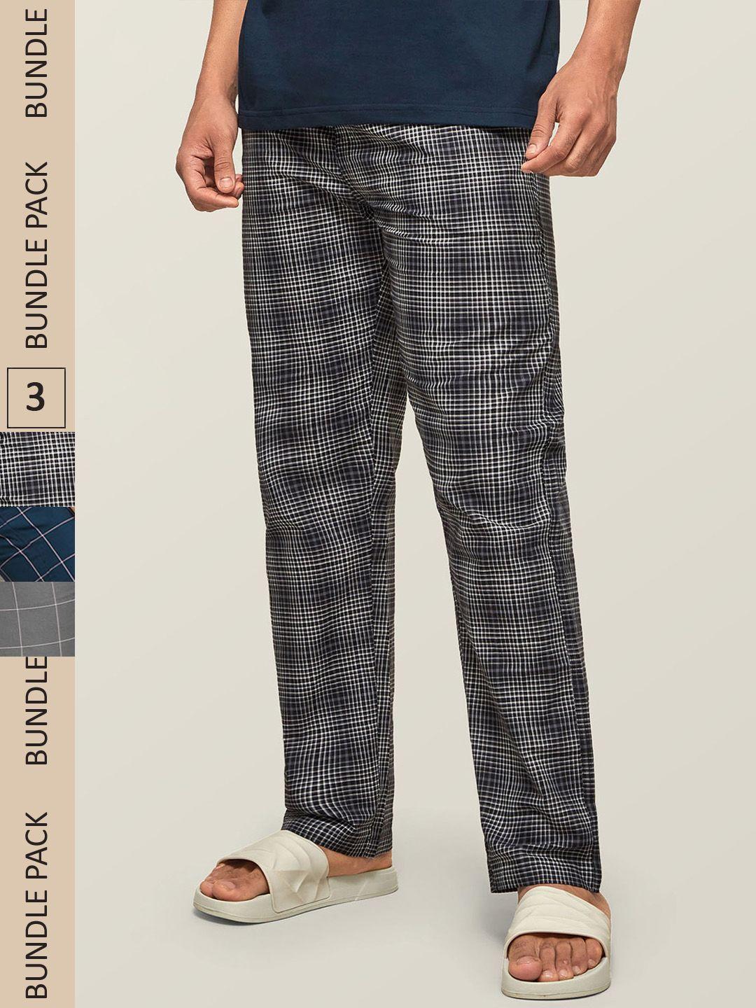 xyxx men super combed cotton pack of 3 checkmate lounge pants xypyjm3pckn57