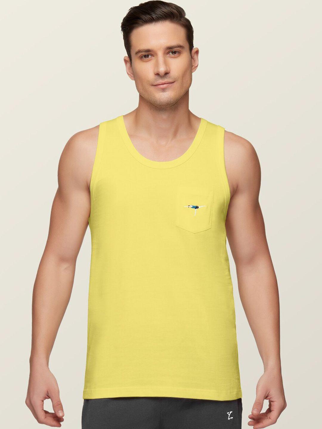 xyxx men yellow high moisture absorbing workout vest with anti-bacterial silver finish