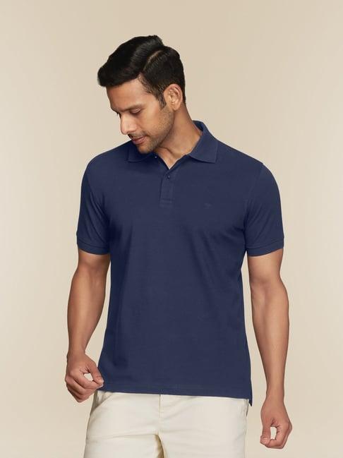 xyxx midnight blue cotton regular fit polo t-shirts