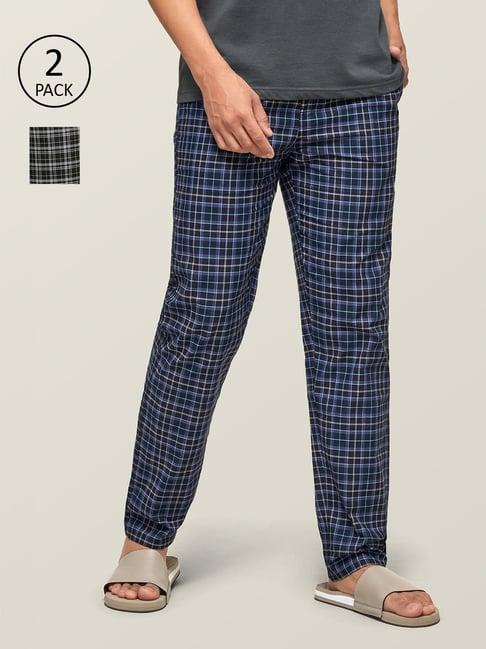 xyxx navy & black cotton regular fit checks pyjama