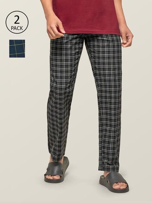 xyxx navy & black cotton regular fit checks pyjama