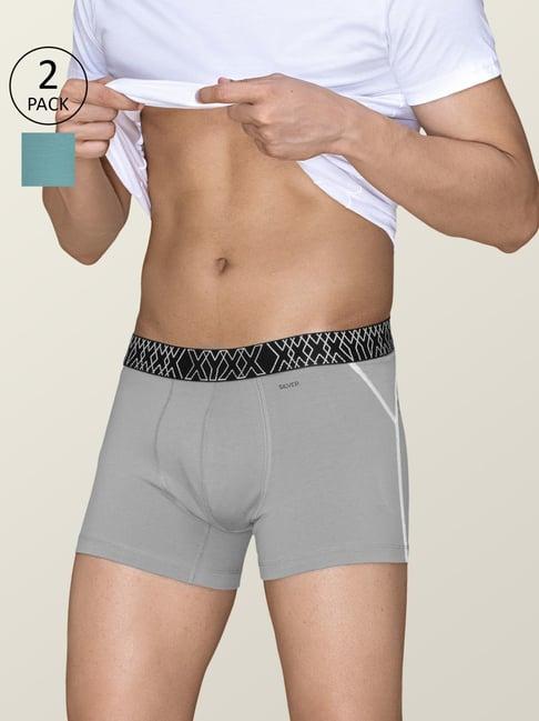 xyxx opal grey & atlas blue cotton regular fit trunks - pack of 2