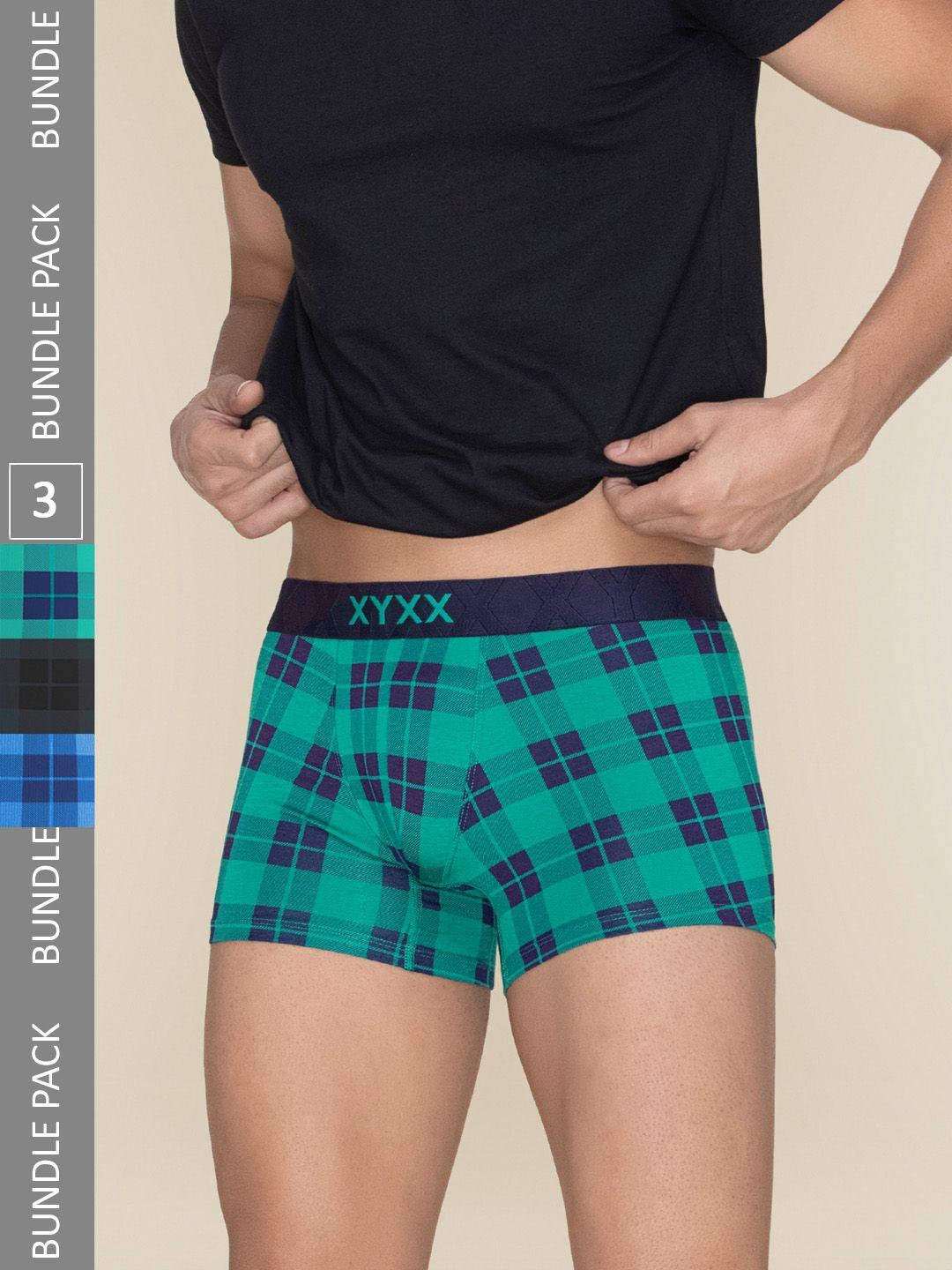 xyxx pack of 3 checked breathable trunks xytrnk3pckn985