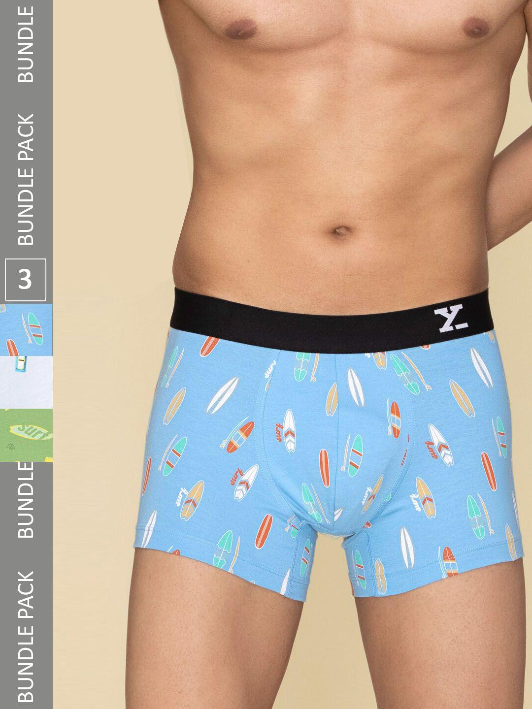 xyxx pack of 3 printed surf intellifresh breathability cotton trunks xytrnk3pckn924