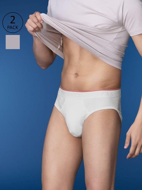 xyxx polar white & cloud grey cotton regular fit briefs - pack of 2