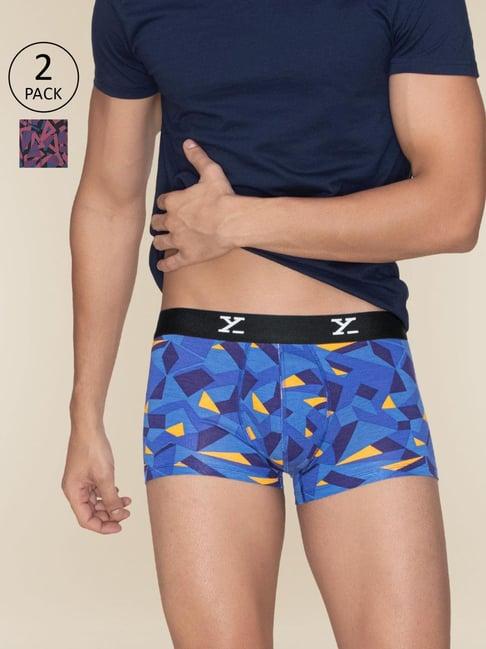 xyxx prism blue & triad red slim fit printed trunks - pack of 2