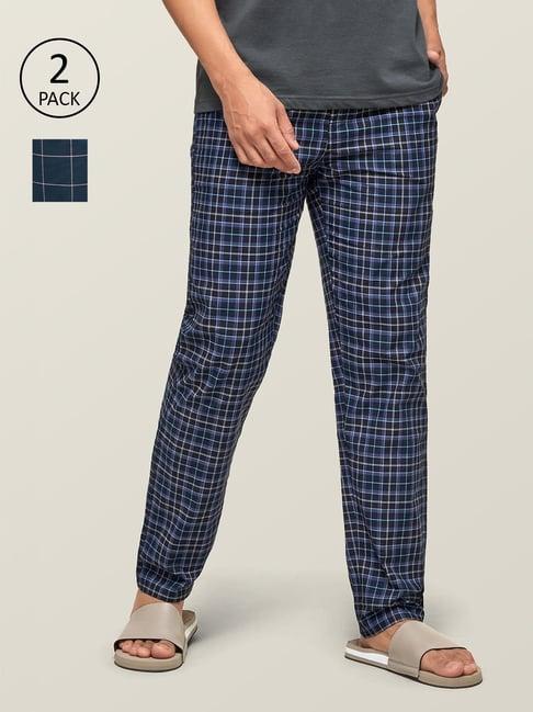 xyxx royal blue cotton regular fit checks pyjama